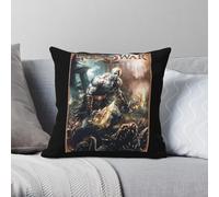 God Of War Ragnarok Kratos Taie d'oreiller carrée en polyester et lin velours imprimé fermeture éclair Taie d'oreiller décorative Housse de coussin 45 x 45 cm