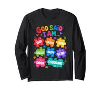 God Said I Am Colorful Puzzles Affirmations Sensibilisation à l'Autisme Manche Longue