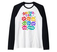 God Said I Am Colorful Puzzles Affirmations Sensibilisation à l'Autisme Manche Raglan