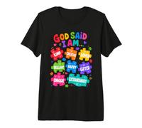 God Said I Am Colorful Puzzles Affirmations Sensibilisation à l'Autisme T-Shirt Haut de Gamme