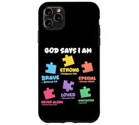 God Says I Am Christian Autistic Kid Puzzle Verses de la Bible Coque pour iPhone 11 Pro Max
