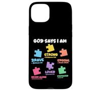 God Says I Am Christian Autistic Kid Puzzle Verses de la Bible Coque pour iPhone 15 Plus