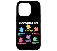 God Says I Am Christian Autistic Kid Puzzle Verses de la Bible Coque pour iPhone 15 Pro