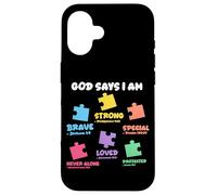 God Says I Am Christian Autistic Kid Puzzle Verses de la Bible Coque pour iPhone 16