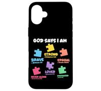 God Says I Am Christian Autistic Kid Puzzle Verses de la Bible Coque pour iPhone 16 Plus