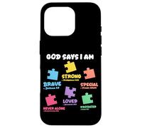 God Says I Am Christian Autistic Kid Puzzle Verses de la Bible Coque pour iPhone 16 Pro