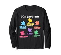 God Says I Am Christian Autistic Kid Puzzle Verses de la Bible Manche Longue