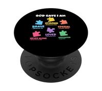 God Says I Am Christian Autistic Kid Puzzle Verses de la Bible PopSockets PopGrip Adhésif