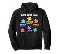 God Says I Am Christian Autistic Kid Puzzle Verses de la Bible Sweat à Capuche