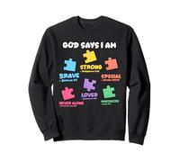 God Says I Am Christian Autistic Kid Puzzle Verses de la Bible Sweatshirt