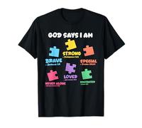 God Says I Am Christian Autistic Kid Puzzle Verses de la Bible T-Shirt
