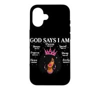 God Says I Am Christian Faith Black Woman Verse Bible Afro Coque pour iPhone 16