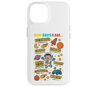 God Says I Am Outer Space Themed Bible Christian Kids Boys Coque pour iPhone 14
