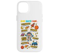 God Says I Am Outer Space Themed Bible Christian Kids Boys Coque pour iPhone 14 Plus