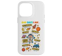 God Says I Am Outer Space Themed Bible Christian Kids Boys Coque pour iPhone 14 Pro Max