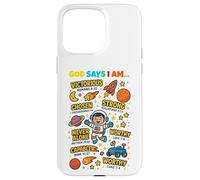 God Says I Am Outer Space Themed Bible Christian Kids Boys Coque pour iPhone 15 Pro Max