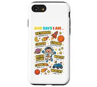 God Says I Am Outer Space Themed Bible Christian Kids Boys Coque pour iPhone SE (2020) / 7/8
