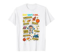 God Says I Am Outer Space Themed Bible Christian Kids Boys T-Shirt