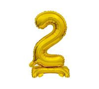 GoDan Ballons Beauty&Charm en forme de chiffre 0 à 9, à poser sur la table, 38 cm, en aluminium, pour décoration de chambre et de chambre d'anniversaire (nombre 2 doré)