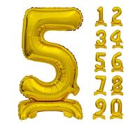 GoDan Beauty&Charm Ballons géants Chiffres 0-9 à poser sur la table 74 cm Ballon gonflable anniversaire Chambre et décoration de pièce pour anniversaire (numéro 5 doré)