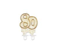 GoDan Beauty&Charm Bougie d'anniversaire numéro 80 taille 6,5 cm, bougie en cire blanche avec contour doré et paillettes, bougie numérotée pour décorer un gâteau d'anniversaire, un gâteau d'anniversai