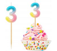 Godan | Bougie numérotée 3 - Pastel Ombre - Couleurs de l'arc-en-ciel - Idéal pour une fête Unicorn - Avec des points blancs