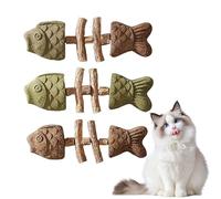 GodbTG 3 Pieces Natural Silvervine Fishbone Cat Dental Chew Toy, Wooden Catnip Teeth Cleaning Stick for Indoor Cats, Durable Dental Chews & Interactive Chew Toy
