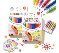 GodbTG Popcorn Puffy Pens, 3D Bubble Art Kit with 6 Colors for DIY Crafts | 6-color puffy art pens create raised textured designs for cards, crafts, DIY projects and creative artwork.