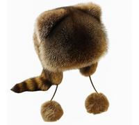 GodbTG Winter Cute Raccoon Plush Hats, Raccoon Hat with Tail, Cute Faux Fur Tail Parent-child Plush Hat (as shown,22.05"-25.2")
