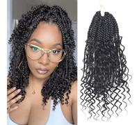 Goddess Box Braids Lot de 3 extensions de cheveux synthétiques tressés au crochet avec extrémités bouclées - 30,5 cm - 1B