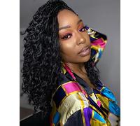 Goddess Box Braids Lot de 8 paquets d'extensions de cheveux synthétiques tressés au crochet avec extrémités bouclées - 35,6 cm - 35,6 cm - 1B