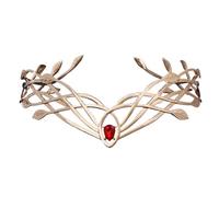Goddess Cosplay Forehead Round Elves Crowns Tiara Women Man Vintage Leaf Headband Bridal Hair Accessories Crown Wedding Headwear pour Mariages(Red)