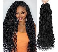 Goddess Locs Lot de 6 cheveux synthétiques pré-bouclés au crochet pour femme noire avec extrémités bouclées (1B, 45,7 cm, 6 pièces)