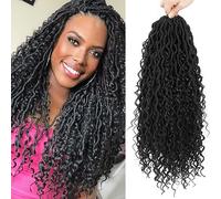 Goddess Locs Lot de 6 fausses dreadlocks au crochet de 45,7 cm de style bohème pour femme avec extrémités bouclées (1B#, 45,7 cm)