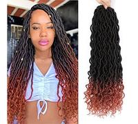 Goddess Locs Lot de 6 paquets d'extensions de cheveux synthétiques pré-crochetés au crochet avec pointes bouclées ombrées pour femme noire, 45,7 cm (1B/350, 45,7 cm)