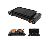 Goddlgjik 2,5KW Rechaud Gaz 2 Feux Rechaud Camping Gaz Avec bac à barbecue | et Mallette de Transport, Pour Butane/GPL, Allumage piézoélectrique, Pour Les Voyages le Trekking et la Cuisine