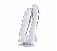 Gode Anal Double Gode avec Ventouse Forte Réplique Vaginale Naturelle Pénis Réplique Gode Masturbateur Sex Toy Plug Anal pour Couples Débutants Avancés (Taille: 18/16 cm) (Transparent)