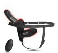 Gode ceinture double avec 2 godemichés vibrants - 10 modes de vibration,Sangle sur ceinture pour femmes lesbiennes,Vibromasseur avec télécommande,Gode Ceinture Double Couple Vibrant (Noir)