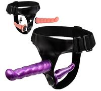 Gode ceinture femme harnais réglable avec double gode réaliste 17,5 cm et 12 cm sextoy lesbien couple gode anal épais souple grand gode réaliste jouet sexuel pénétration profonde strap-on FOPS D24-10
