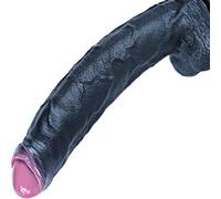 Gode géant réaliste et épais de 29 cm. Gode géant noir non circoncis. Long pénis en silicone avec ventouse, prépuce large, plug anal épais. Jouet pour adultes XXL pour hommes et femmes expérimentés.