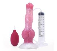 Gode Pénis Chien Loup XL Silicone Souple Réaliste Monstre Animal Gode avec Fonction D'éjaculation Gode Anal Pénis Gode Butt Plug Sex Toy pour Hommes Femmes(Hellrot)