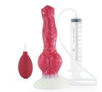 Gode Pénis Chien Loup XL Silicone Souple Réaliste Monstre Animal Gode avec Fonction D'éjaculation Gode Anal Pénis Gode Butt Plug Sex Toy pour Hommes Femmes(Tiefrot)