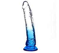 Gode réaliste en silicone transparent dégradé bleu avec ventouse puissante pour femme, jeu mains libres, flexible et souple, godes de point G pour adultes pour stimulation vaginale et anale