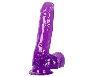 Gode Réaliste, Pénis dildo Godemichet avec gland, veines, testicules et ventouse, pour Stimulation G-spot, Godemiché Masturbation pour Femmes Hommes Couple Homosexuel (16CM, Violet-1)