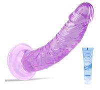 Gode Souple Violet de 19,5 cm Godes Anaux Réalistes Point G Vaginal et Anal, Matériau sûr Pénis Masculin Réaliste avec Ventouse Puissante, Jouets Sexuels pour Adultes pour Femmes, Couples et Hommes