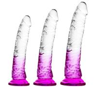 Gode Ventouse Combo Violet Clair Dégradé - 3 tailles (petite, moyenne, grande), sans œuf, jeu mains libres, plaisir anal et vaginal. Pénis réaliste pour les débutants et les utilisateurs avancés