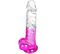 Gode ventouse violet transparent, réaliste godemichet et flexible de 21 cm avec tige incurvée et boules pour la stimulation du point G et anale. Parfait comme jouet sexuel adulte pour femme, homme