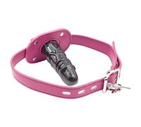 Gode verrouillable bouche gag sm réaliste pénis en silicone noir gag sangle en cuir réglable avec serrure jouets sexuels fantastiques pour couple (Rose,Long)