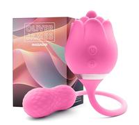 Gode Vibro-Masseur Rose 2-en-1 par Oliver James - Gode Vibrant, Sextoyse Femme Clitoridienne en Forme de Rose, 10 Modes de Vibration, Étanche & Rechargeable USB Dildo, Sextoy Femme (Rosa)
