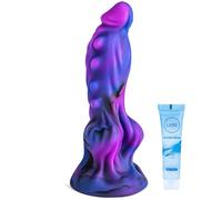 Gode XXL 19cm Réaliste Ventouse, Plug Anal Monstre 2 Nœuds et Bosses Silicone, Gros Sextoy Grand Diamètre Homme Femme Gay BDSM Bleu Violet